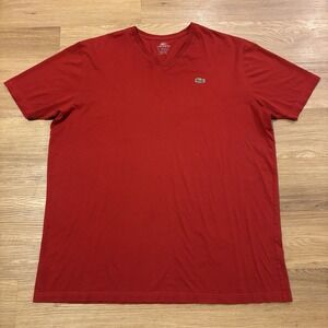 Lacoste Shirt Mens 8L Red Regular Fit V Neck Pima Cotton Performance T-Shirt‎
